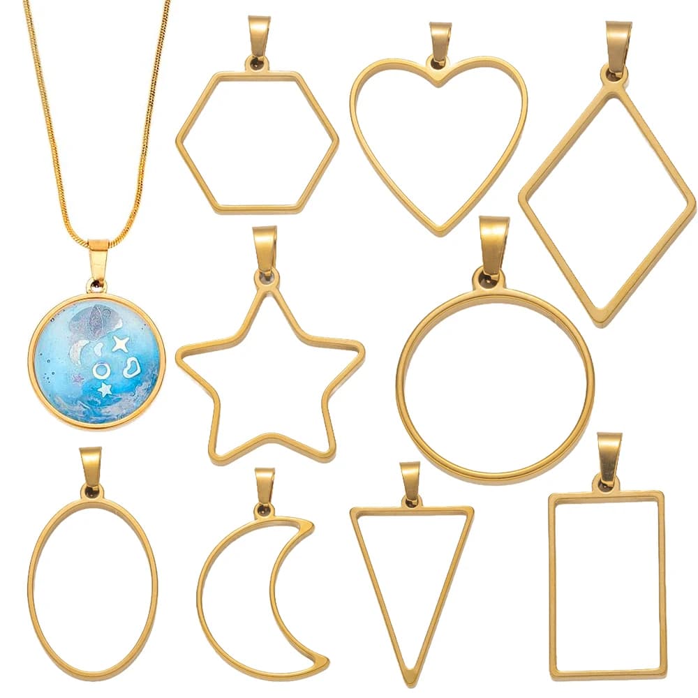 5 pezzi in acciaio inossidabile con apertura sul retro, stampi in resina, pendenti, spazi vuoti, cornice cava, ciondoli per orecchini, collane, braccialetti, creazione fai da te