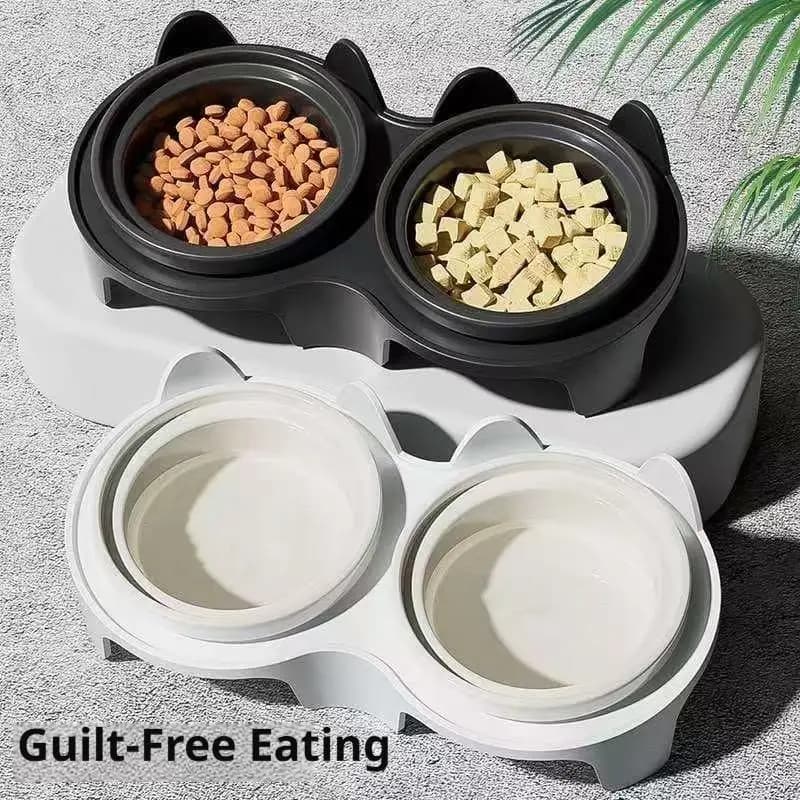 Pet Slanted Double Bowl Rice Bowl Puppy Kitten Feeding Supplies Two Pets Bowls Dog Food Drinker Plastic Pet Drinking Dish Feeder