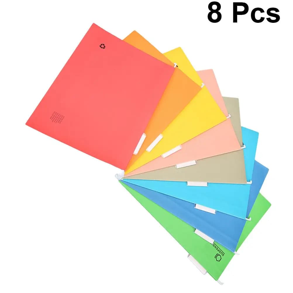 8 cartelle di file appese clip da lavoro carta A4 etichetta di classificazione ad ampia apertura forniture per archiviazione per ufficio domestico supporto per dischi