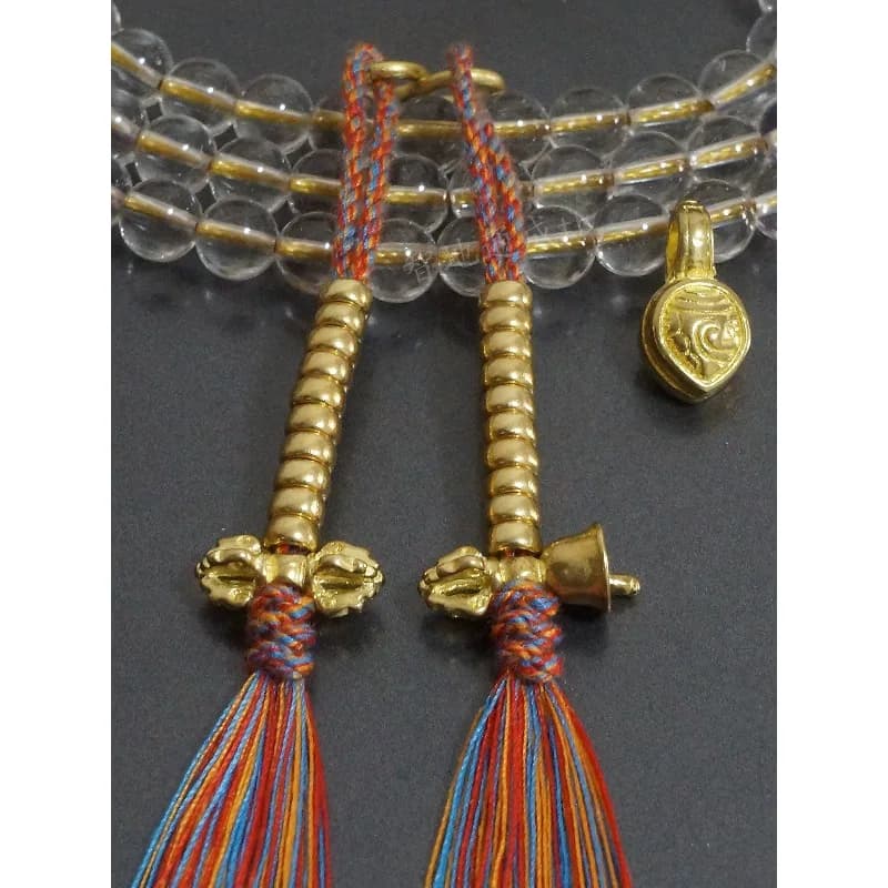 Solid Brass Sliding Bead Counter Side Hanging Tibetan Mala Ornament for Star Moon Bodhi with Vajra Bell and Scepter Prayer Tool