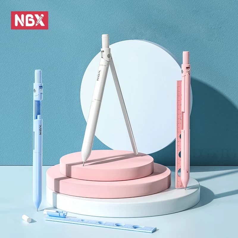 NBX Compass Pencil School Drawing Tool Ruler Eraser Set Professinal Math Geometry Compasses Kit Stationery Supplies 0.7mm Leads