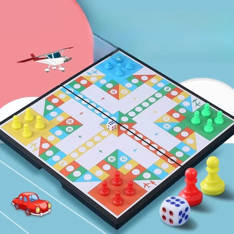 Gioco da tavolo magnetico portatile Ludo – Set di Scacchi Volanti pieghevole con custodia per viaggi, studenti e famiglie
