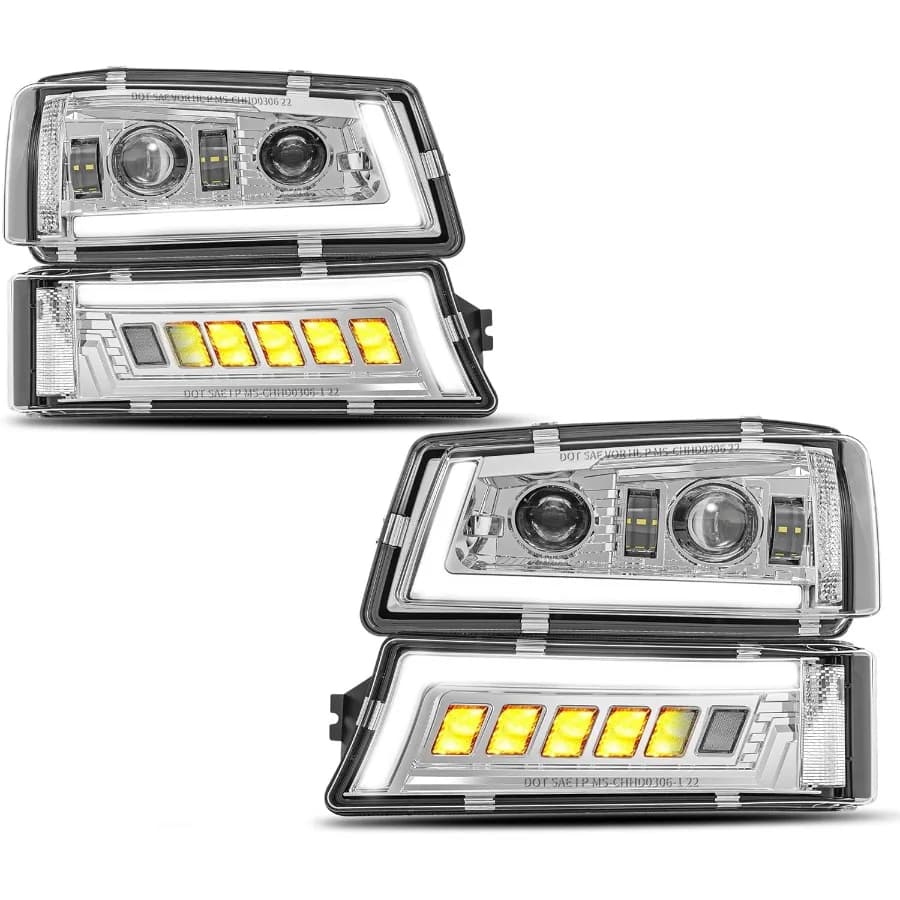 Gruppo fari a LED omologato DOT con indicatori di direzione DRL Fascio sigillato alto e basso compatibile con 0306 Chevy Silverado Avalanche per