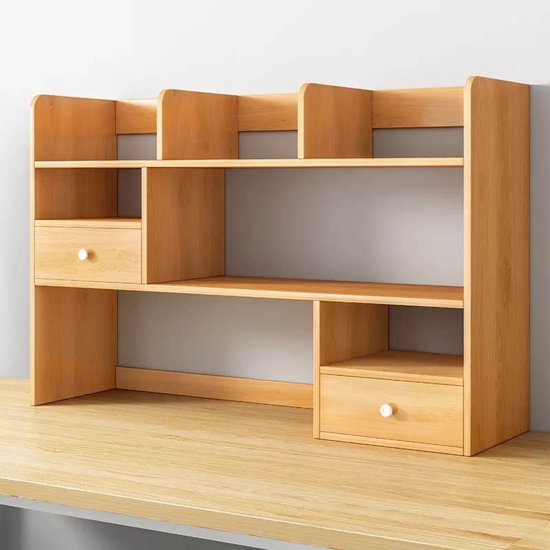 Scrivania Semplice per Ufficio Domestico con Libreria, Tavolino Multilivello con Armadietto, Organizzatore da Scrivania per Soggiorno, Facile da Montare