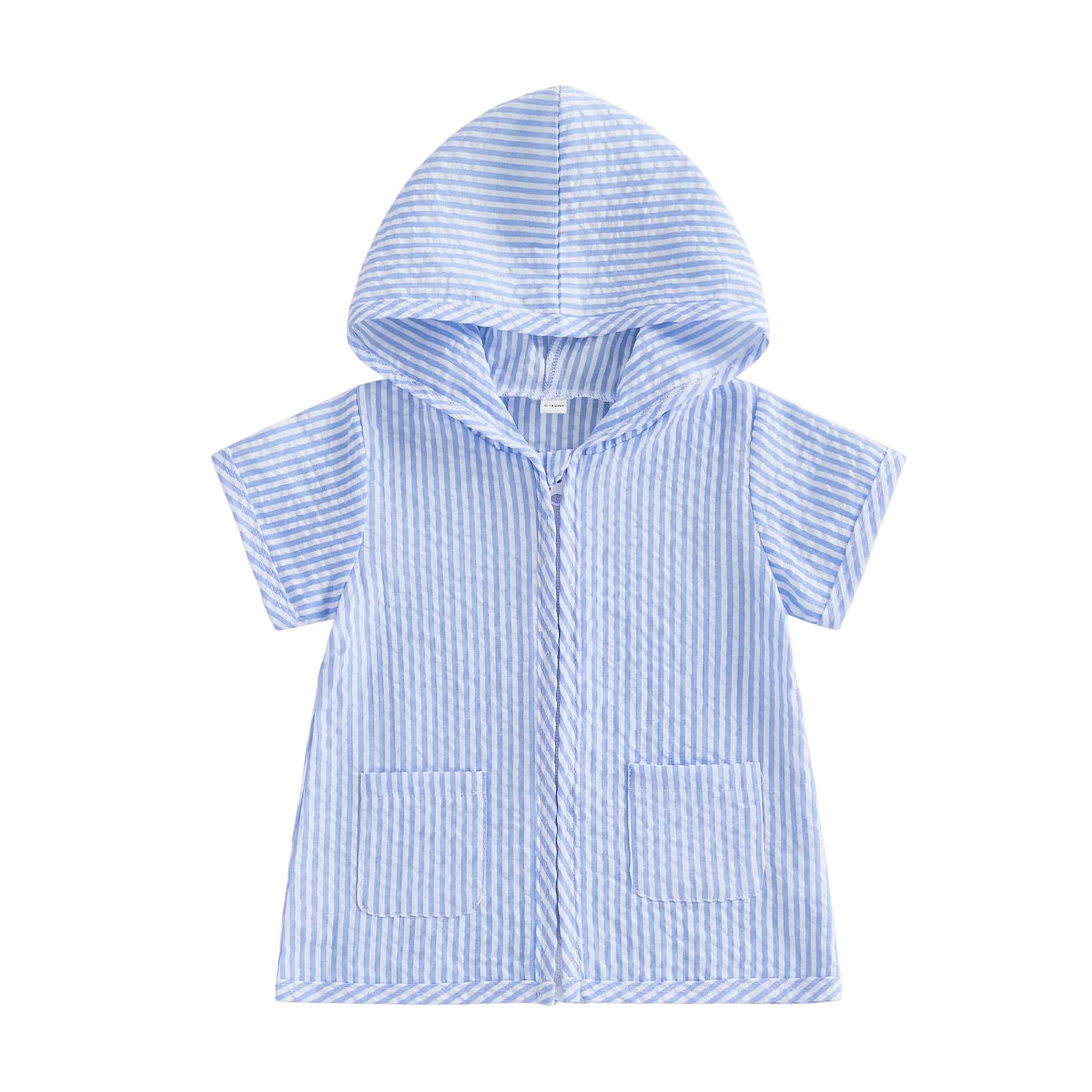 Swimwear for girls, short sleeve, zip, striped swimsuit with hood, beach cover for children's pool