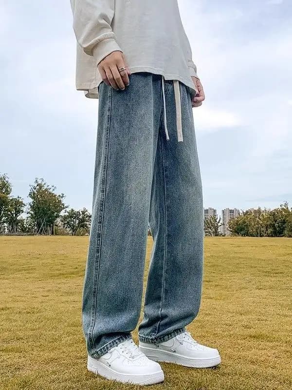 Loose Casual Men's Jeans High Street Style Straight Leg Pants Spring Autumn Summer Wear Comfortable Loose Fit Blue Denim