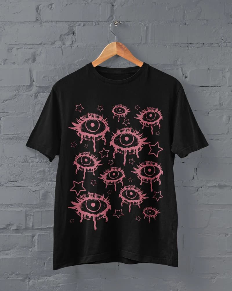 Summer Horror Aesthetic Women's Clothing, Horror Eye Shirts, Gothic Shirts, Grunge Pastel Goth Clothing, Pastel Goth-Top