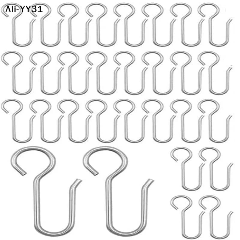 【Y31】30 Pezzi Ganci in Metallo a S per Installazione Tende, Accessori per Tende in Acciaio Inox, Ganci Decorativi per Tende da Doccia e Soffitto
