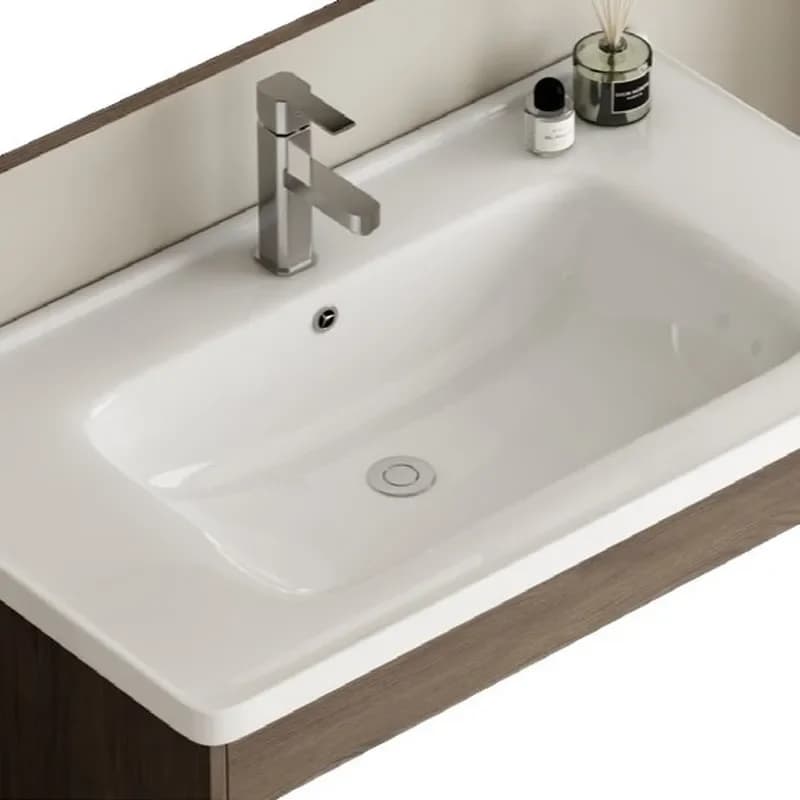 Nordic Wood Tone Bathroom Vanity with Integrated Sink and Mirror Cabinet Simple Washstand for Modern Home