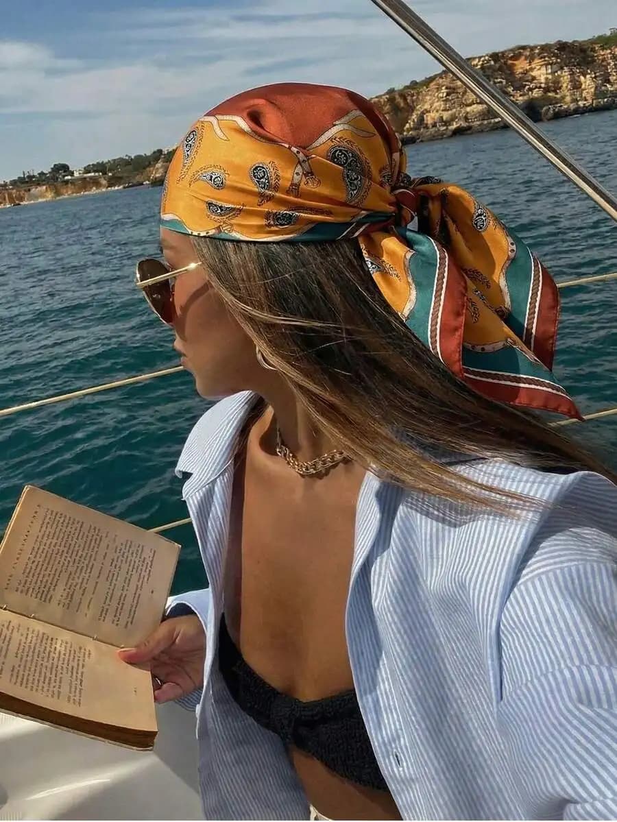 1pc Women's Bohemian Style Elegant Paisley Print Scarf, 70*70cm Satin Bandana Headscarf Shawl, Suitable For Casual Daily Wear
