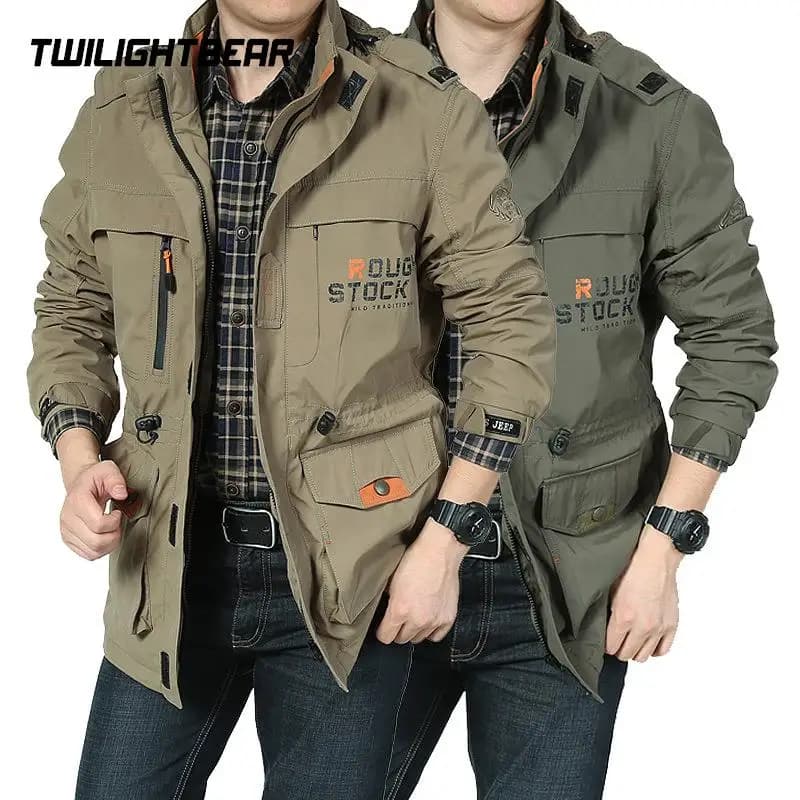 Giacca Impermeabile da Uomo Oversize, Antivento con Cappuccio, Multitasche, Casual, Abbigliamento Maschile, Trench Coat