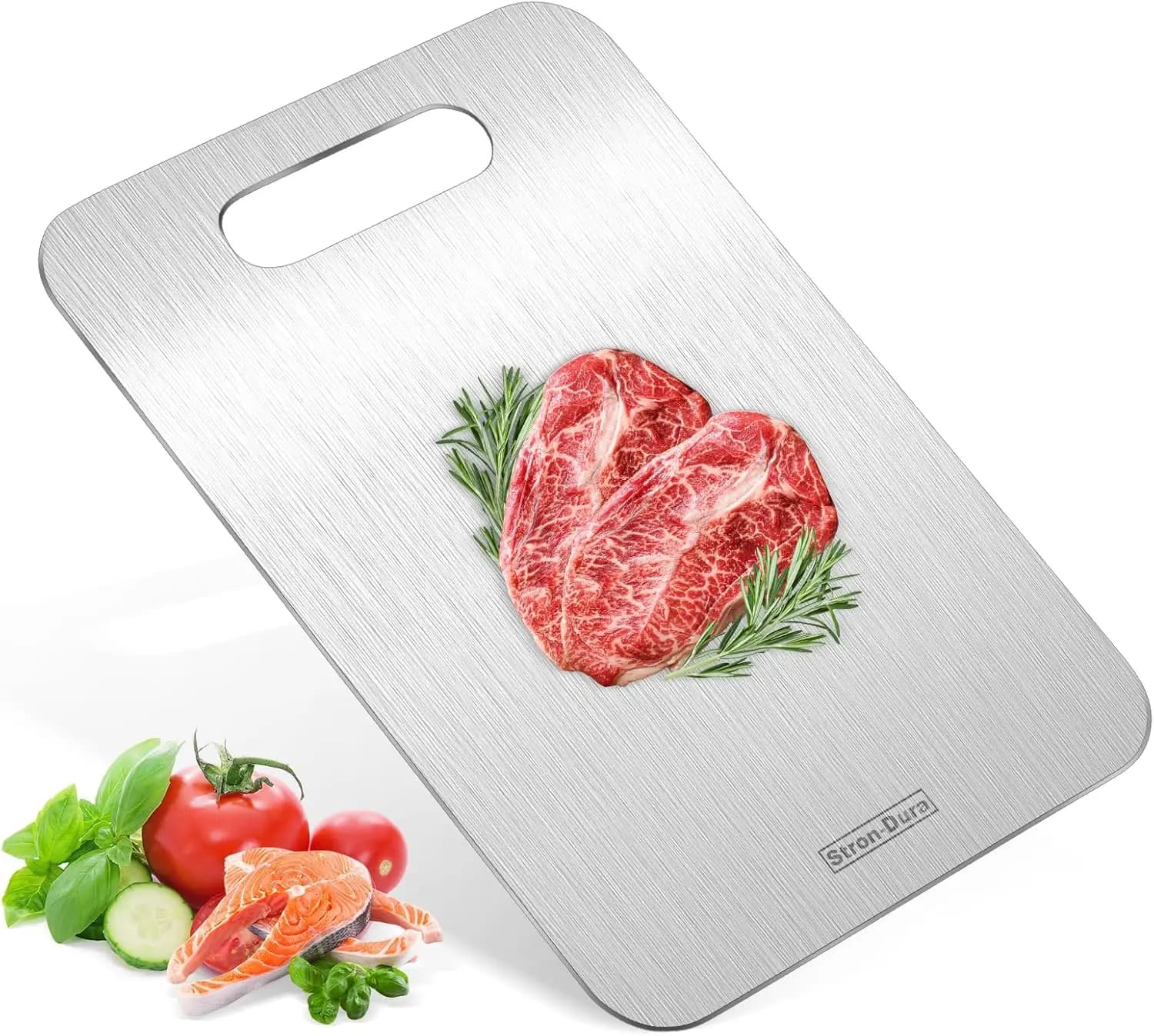 Tagliere in Acciaio Inossidabile Stron-Dura, Superficie in Titanio per Alimenti, Doppio Lato, Inodore, 34x23 cm per Carne, Frutta, Verdura
