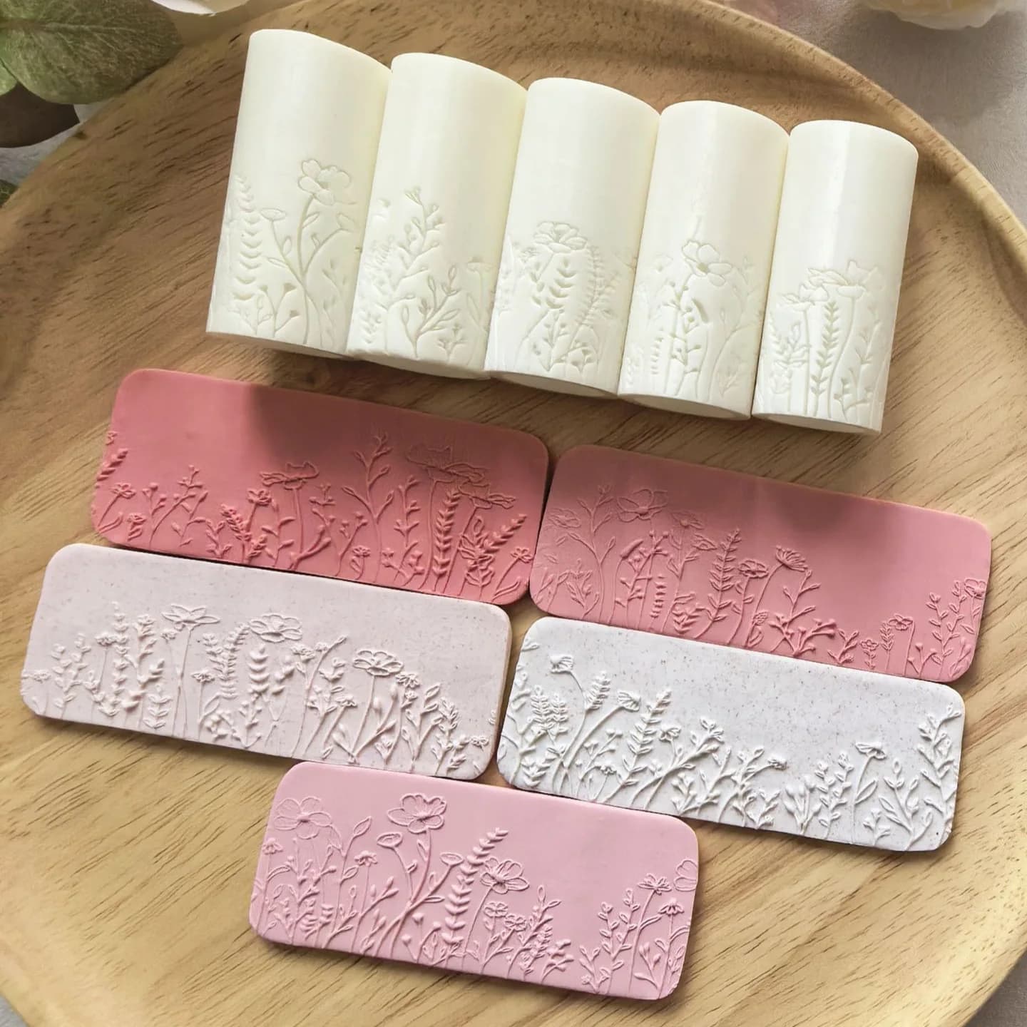 Set di rulli per texture botanica, 5 modelli di rulli per goffratura con motivi floreali per la creazione di gioielli in argilla polimerica