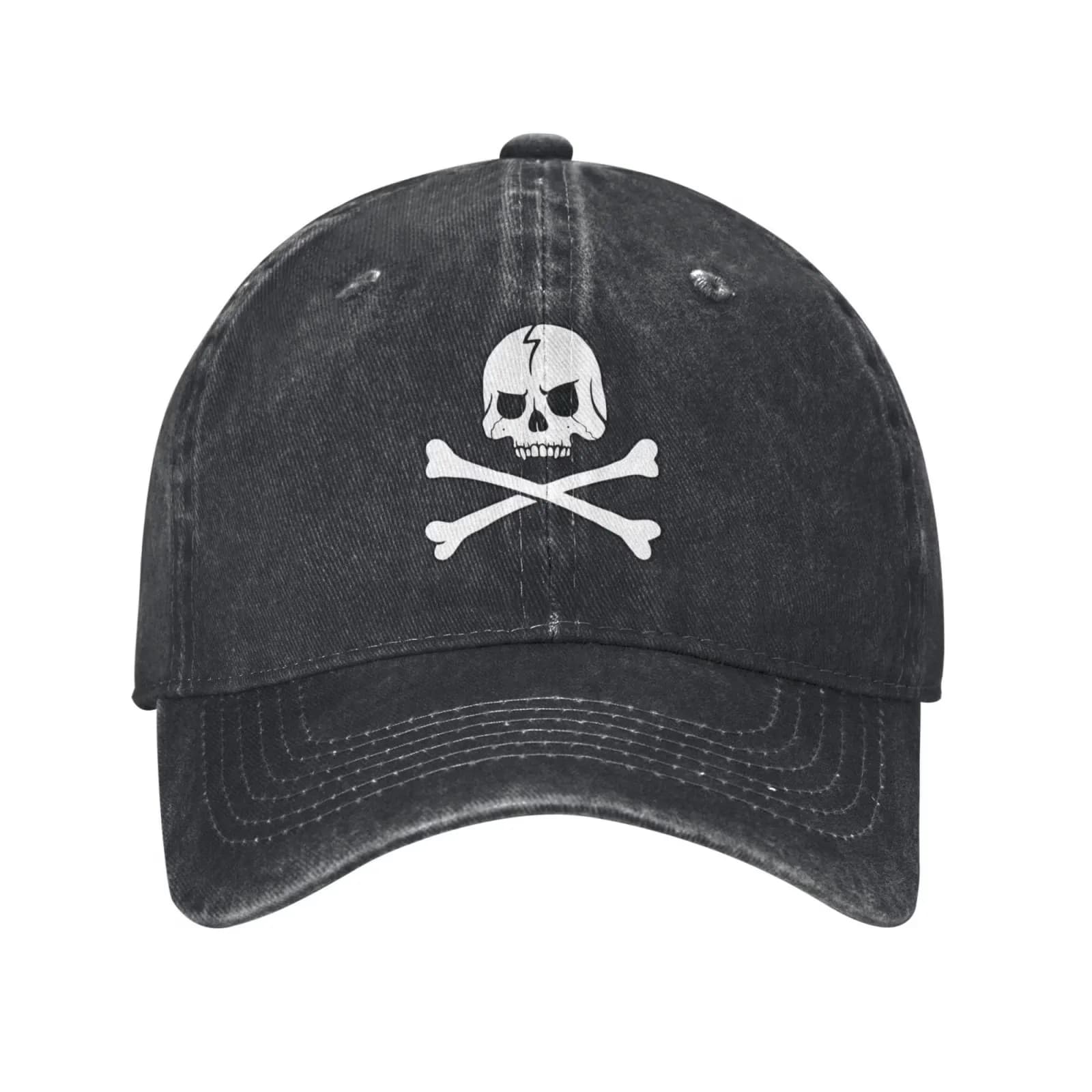 White Skull With Crossbones Unisex Denim Baseball Cap Adjustable Vintage Trucker Hat Washed Casquette Denim Cap Hat