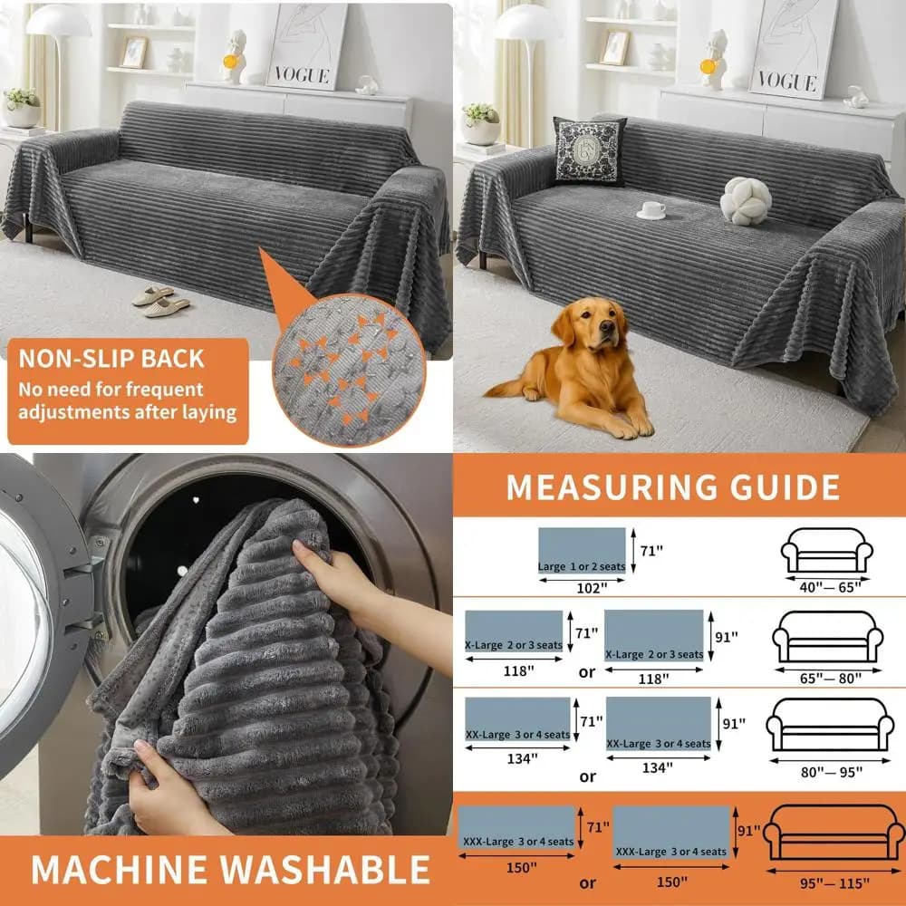 Grey Anti-slip Washable Cover for 3-Dance Sofa, 91x150, Suitable for Domestic Animals