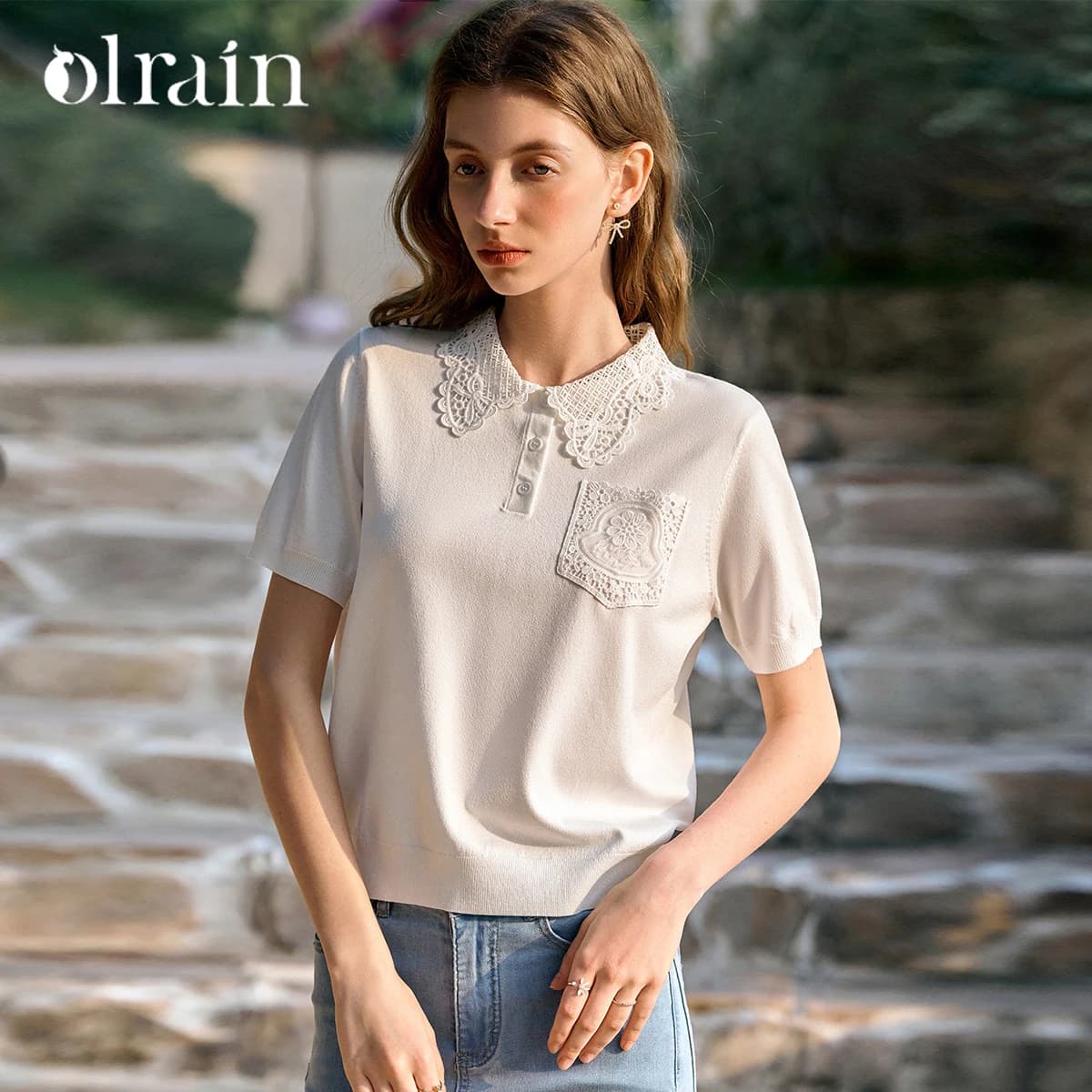 Maglione Pullover Bianco OLrain da Donna, Collezione Estate 2026, Maglieria Elegante con Collo a Polo e Maniche Corte, Abbigliamento Femminile O57XZ98929