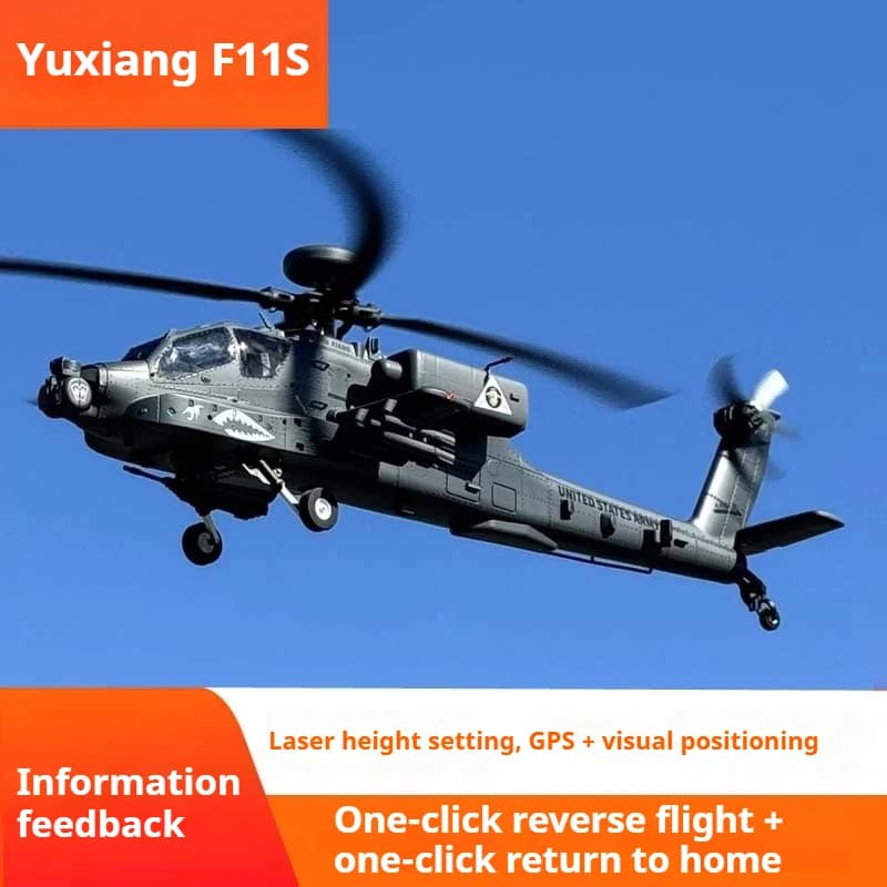 Elicottero Yuxiang F11S RC - Modello di ispirazione militare stile AH-64 con telecomando 2.4G con posizionamento GPS e ritorno intelligente