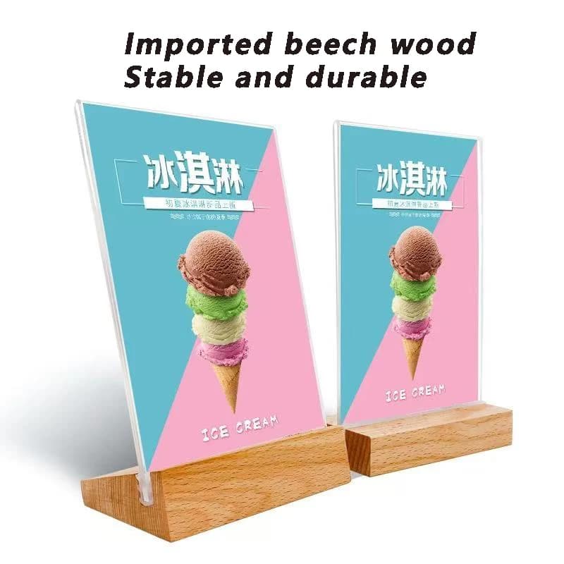 A6 A5 A4 Legno a forma di L a forma di T Robusto tavolo per carte Espositore per etichette a doppia faccia Espositore per carta da tavolo