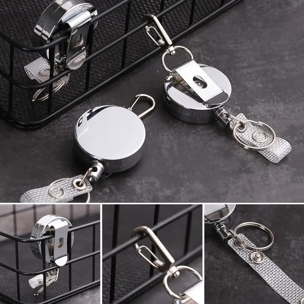 1 pz. Forniture per ufficio: Clip anti-smarrimento per badge identificativo, Portachiavi retrattile in metallo, Cordino porta badge
