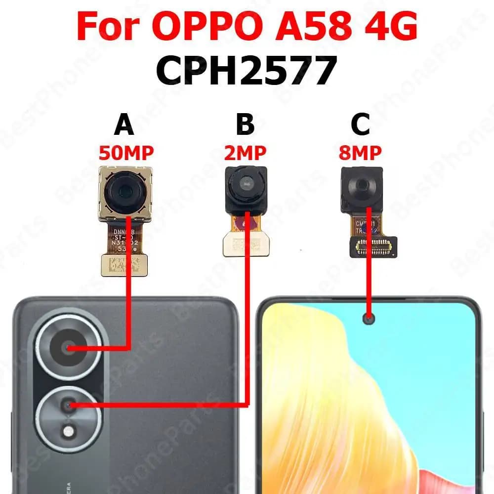 Fotocamera Posteriore e Frontale per OPPO A58 4G CPH2577 - Modulo Fotocamera Posteriore e Frontale per Selfie - Ricambi per Cellulari