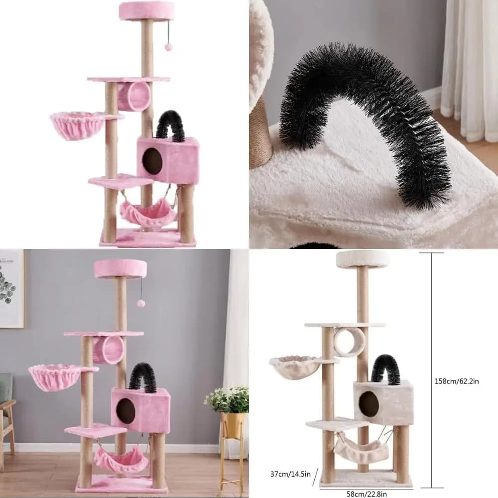 Torre per gatti da interno con amache, grande albero per gatti condominio, torre per albero per gatti alta deluxe, torre per gatti ad altezza semplice