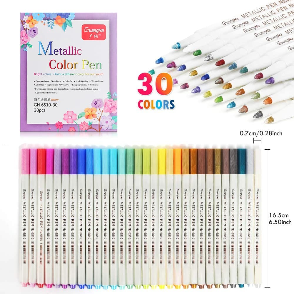 Soft Tip Metallic Art Paint Markers 10-30 Shades, Smooth Brush Pens for Rock Crafts, Card Decor,Scrapbook Drawing & Handmade Art