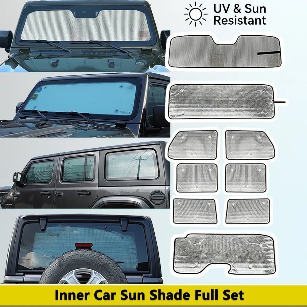 Sunshade Full Set Side Window Front Windshield Cover for Jeep Wrangler JL JT 4-door 2024-2026 Interior Protection Accessories