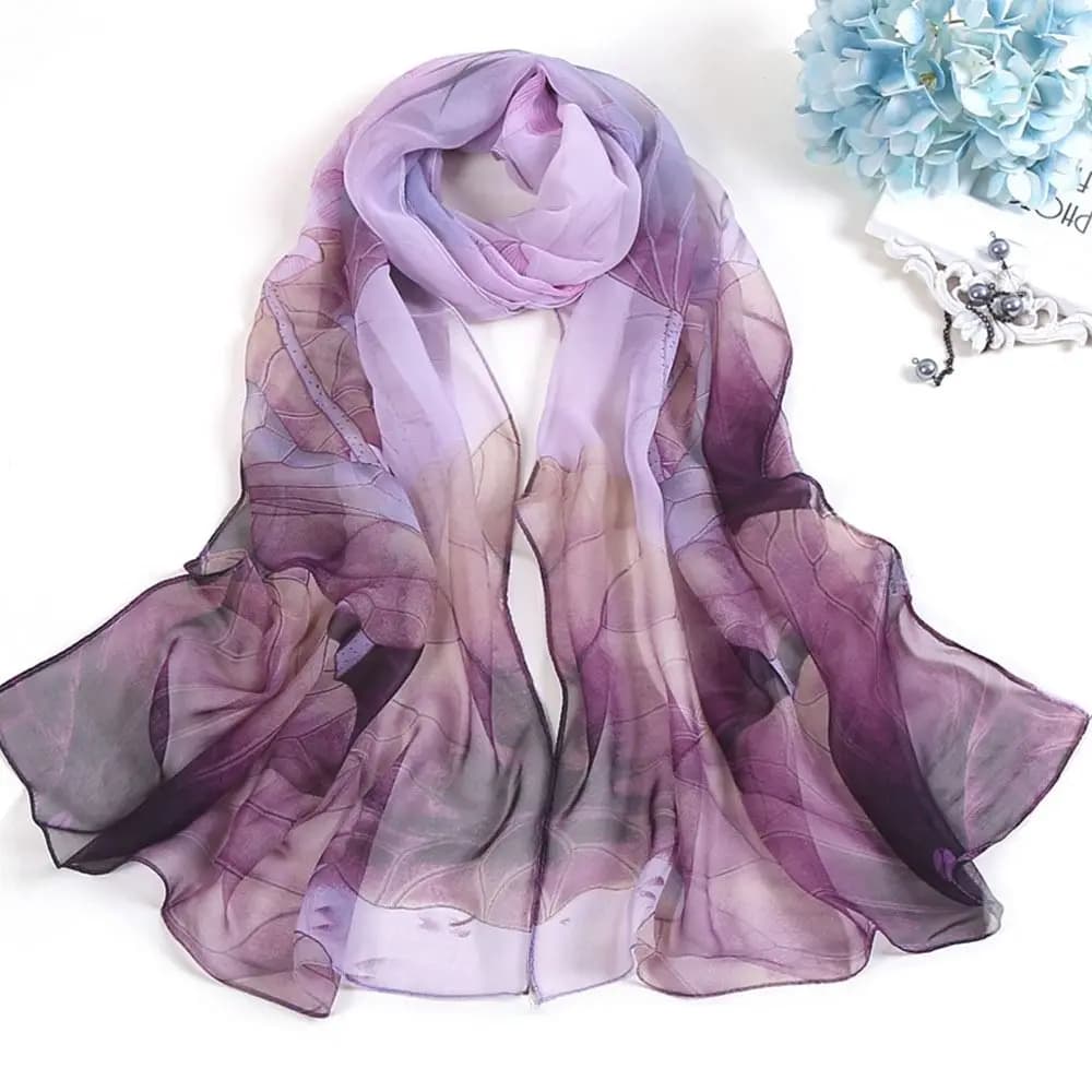 Summer Embroidered Silk Scarf Sun-Resistant Smooth Long Wraps Breathable Silk Sunscreen Hijab for Women