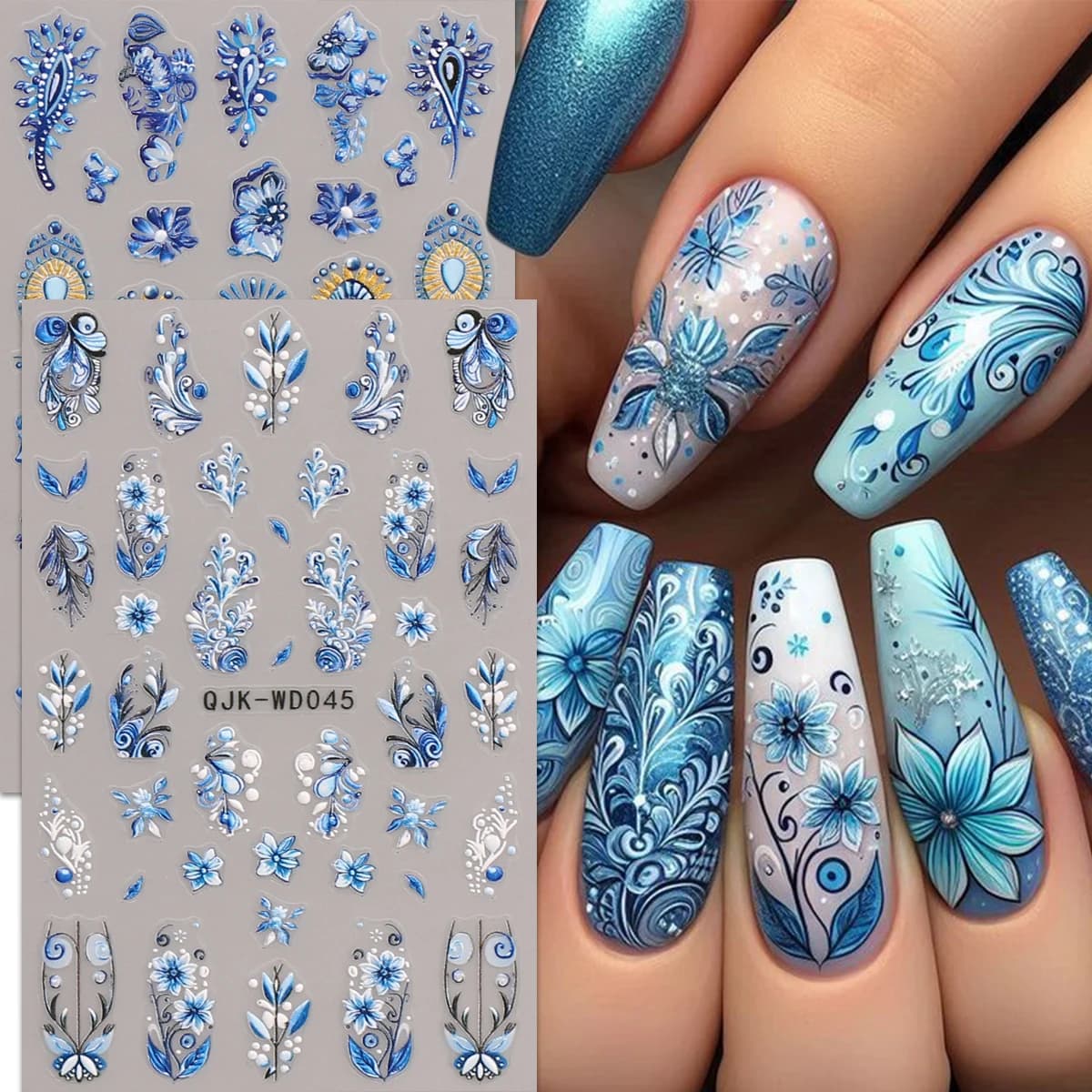 2 adesivi per nail art in rilievo con motivo boho, decalcomanie artistiche per nail art, decorazione per unghie facile da applicare, fai da te, regalo, trucco per feste