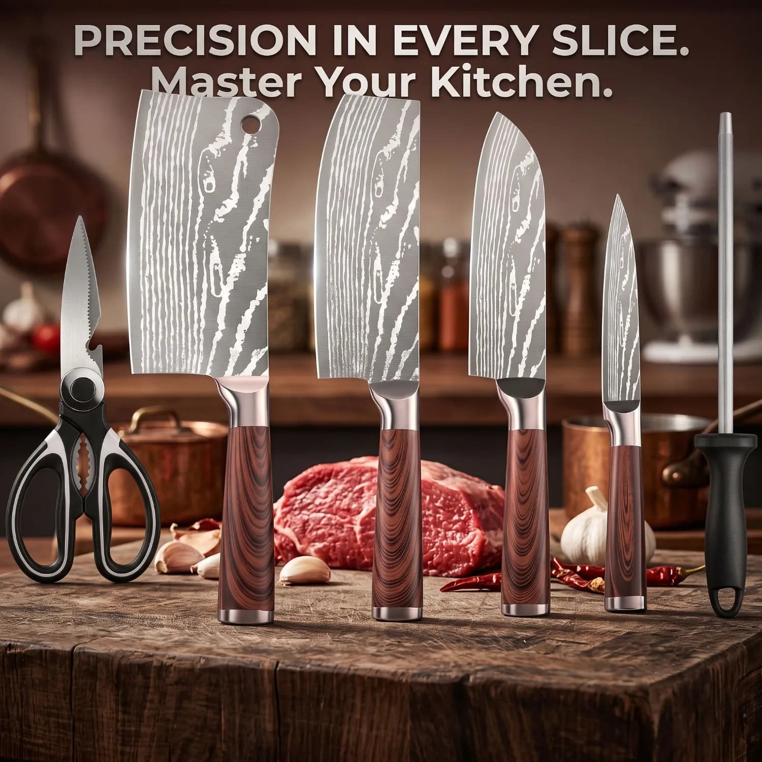 Premium 6pcs Stainless Steel Knife Set,Stainless Steel Kitchen Knife Tool Set and Scissors,Paring Knife Set Gift Box for Kitchen