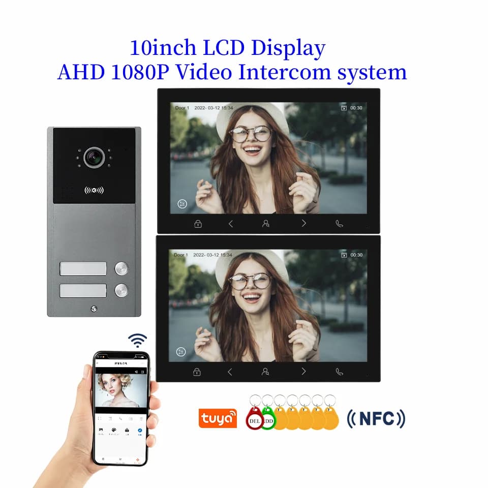 Tuya WiFi 10 pollici Monitor 2/3/4 Appartamento/Famiglia Videocitofono Citofono Sistema IR Campanello Telecamera impermeabile Controllo accessi