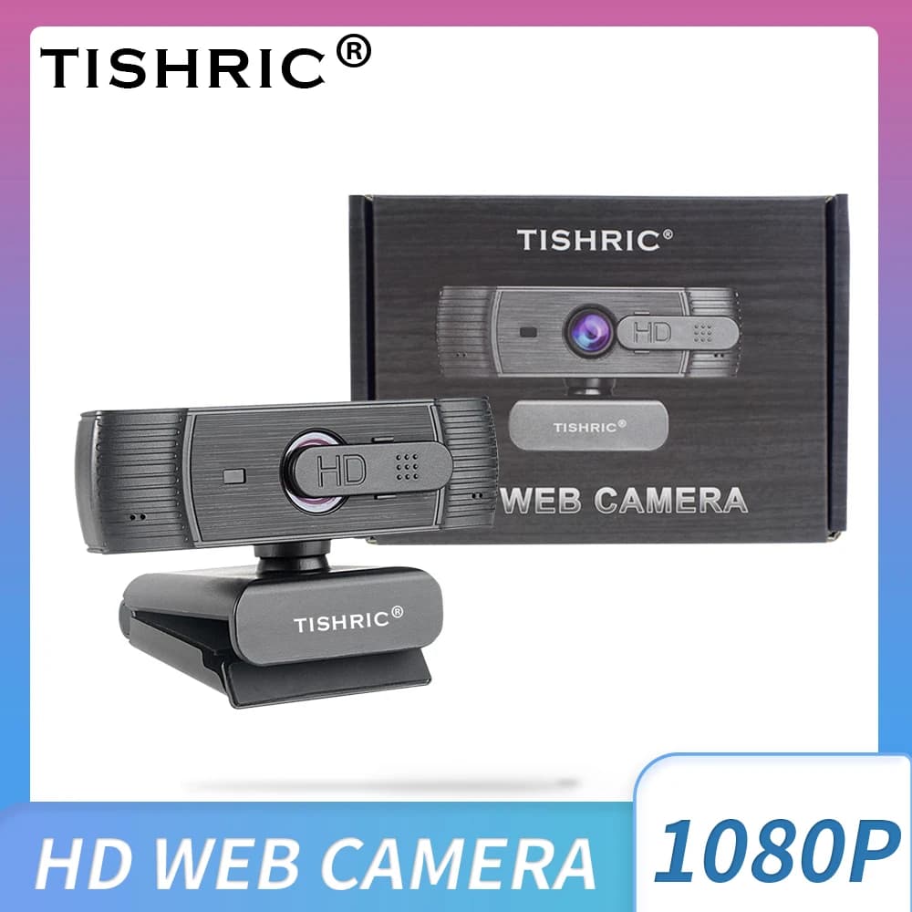 Webcam HD TISHRIC T200 1080P con messa a fuoco automatica e microfono incorporato - Fotocamera USB Plug & Play per PC/laptop/monitor | Compatto, Rumore