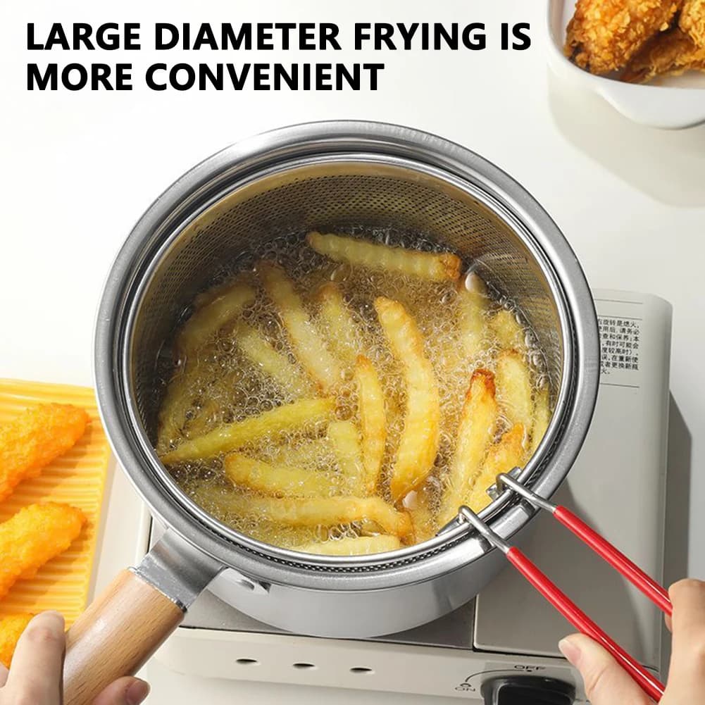 1 Set Multifunctional Stainless Steel Fryer Pot With Basket & Lid Food Cooking Pot For Frying Food Kitchen Cooking Oil Fryer