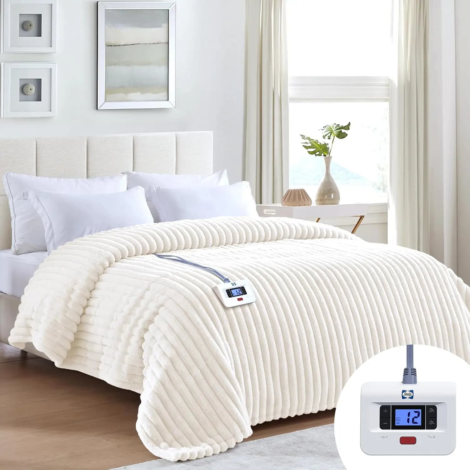 Coperta Riscaldata Reversibile Misura Grande 72"x84" con 10 Livelli di Calore, Spegnimento Automatico e Protezione dal Surriscaldamento, Lavabile in Lavatrice, Colore Beige