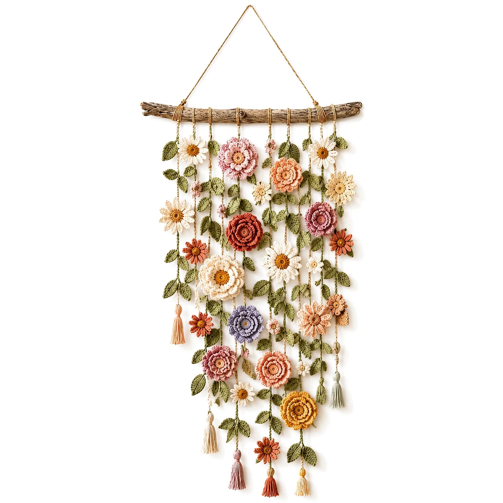 Handmade Cotton Floral Crochet Macrame Hanging 31.5x19.69x0.79 Inch Boho Statement Decor Boho Farmhouse Indoor Wall Art Ornament