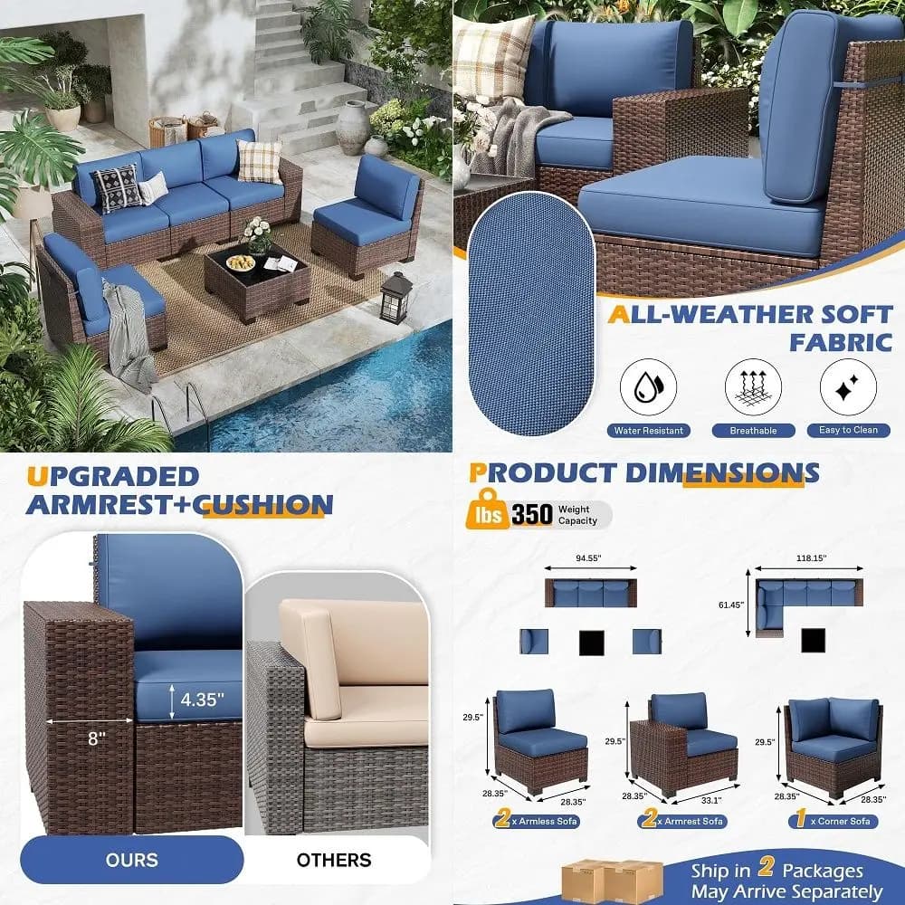 Patio Sofa Chair, Balcony Furniture with Handwoven Polyester Rope and Cushions, AllWeather for Garden, Deck amp Poolside, Black