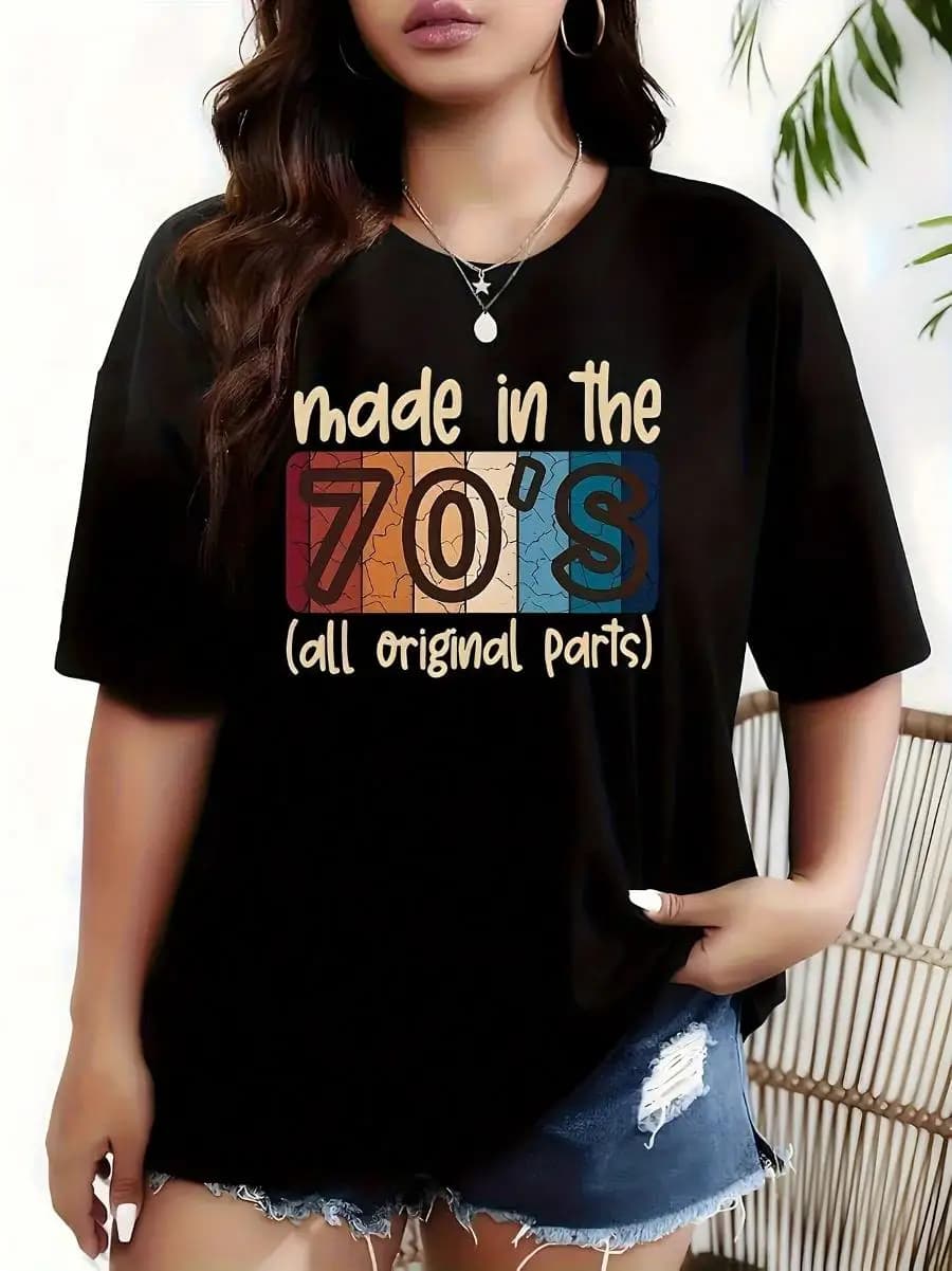 70s Graphic Print 1 Pcs Women s Plus Size T-Shirt Funny Oversized Graphic Short Sleeve Tee Novelty 100% Polyester Shirt Casual Crew Neck Top 220g
