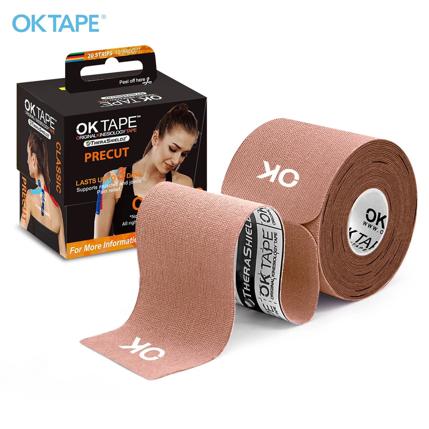 OK TAPE Nastro kinesiologico 5 cm x 5 m pretagliato, 20 strisce, benda atletica elastica senza lattice, palestra fitness caviglia ginocchio dito braccio