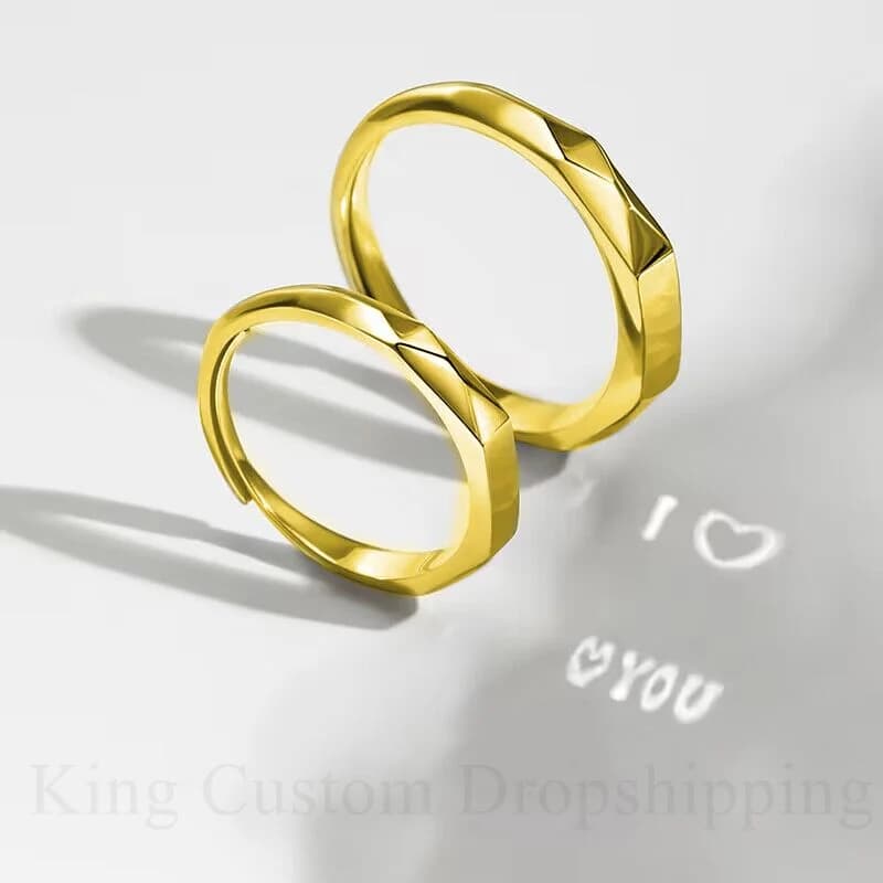 925 Sterling gold reflective ring with adjustable projection, anniversary gift for couple for lovers