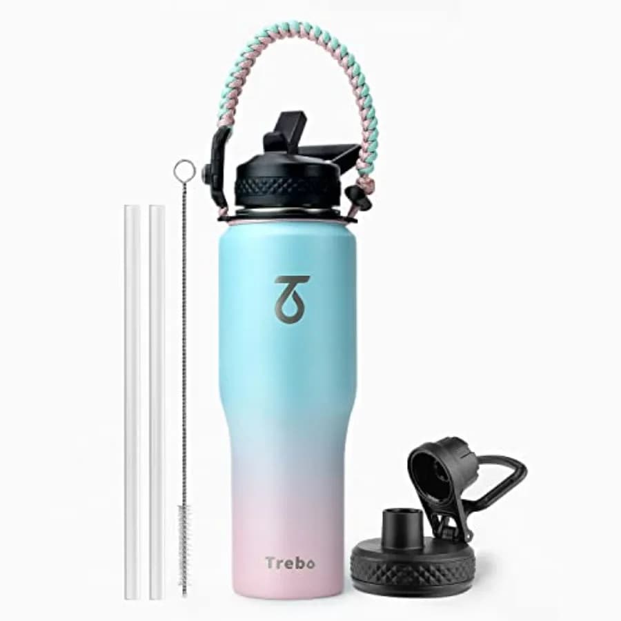 Bottiglia d'acqua isolata da 32oz che adatta si adatta al portabicchieri, borraccia termica a triplo strato in acciaio inossidabile con manico in paracord.