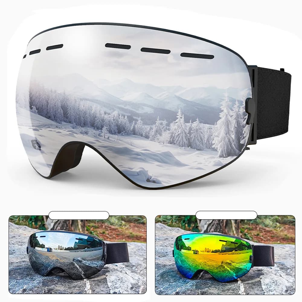 Occhiali da motoslitta Occhiali da sci unisex TPU UV400 Lenti a doppio strato Anti-Fog Occhiali da neve per moto Occhiali da alpinismo invernale