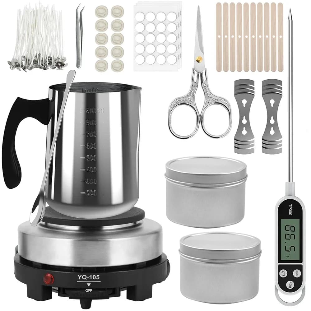 Pentola per versare candele con piastra riscaldante elettrica per fusione di cera, set di strumenti per forniture per candele fai-da-te, kit per realizzare candele per adulti