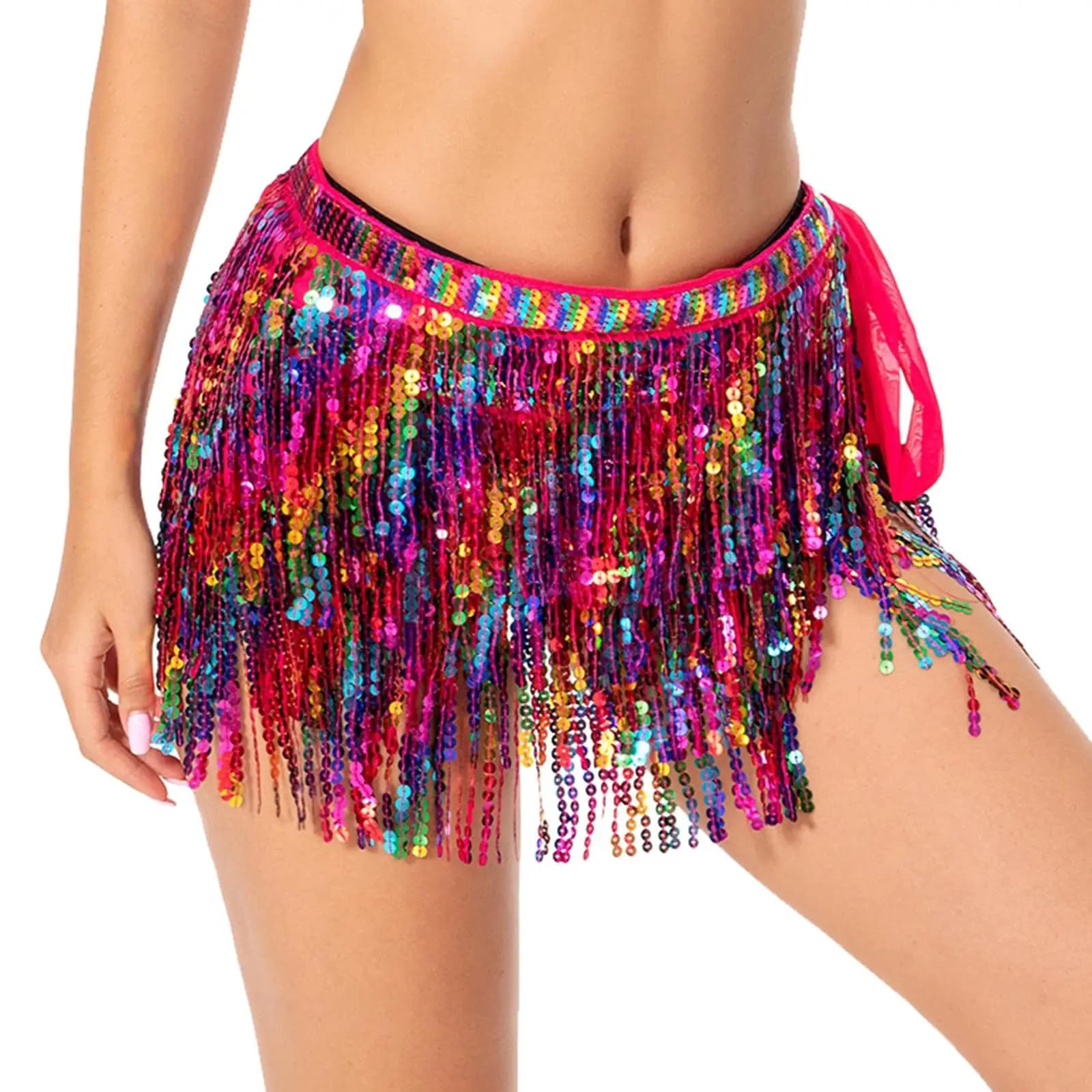 Gonne di danza del ventre da donna, gonna da performance regolabile Gonna con nappe Gonna con paillettes per la danza del club che pratica le ragazze di samba