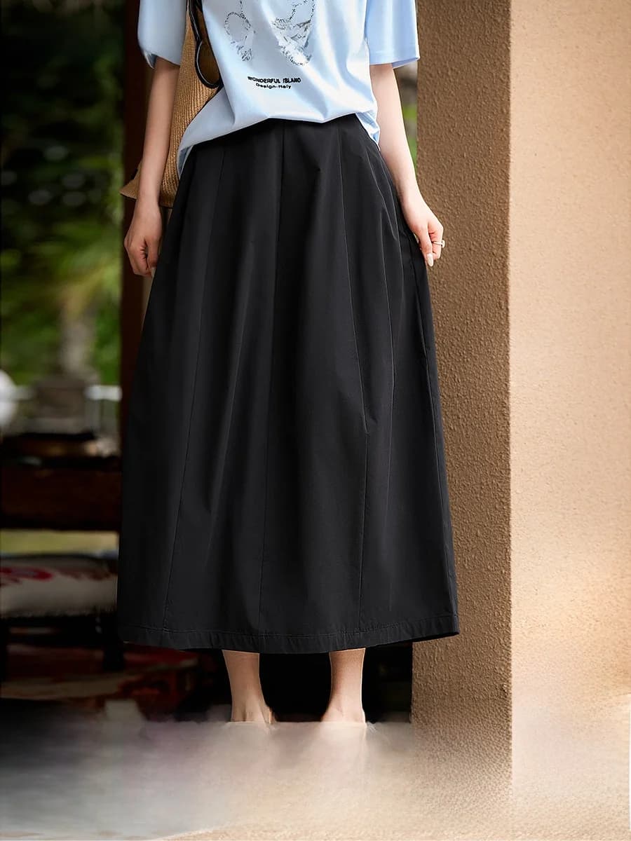 Gonna Midi Elegante Xhange a Vita Alta in Poliestere con Spacco, Design Primaverile Estivo, Moda Casual da Donna