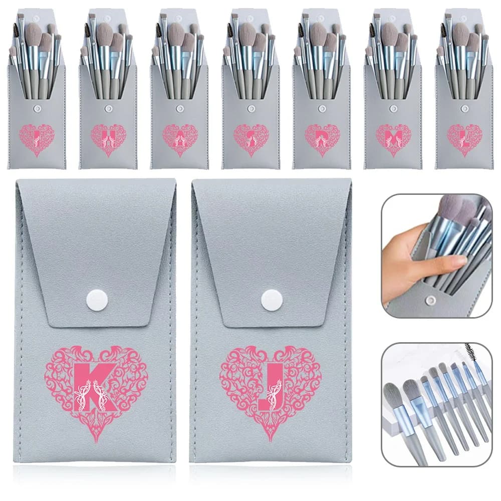 Set di 8 pennelli da trucco morbidi e soffici per donna, kit di pennelli per ombretto con iniziali e lettere dell'alfabeto (26 lettere)