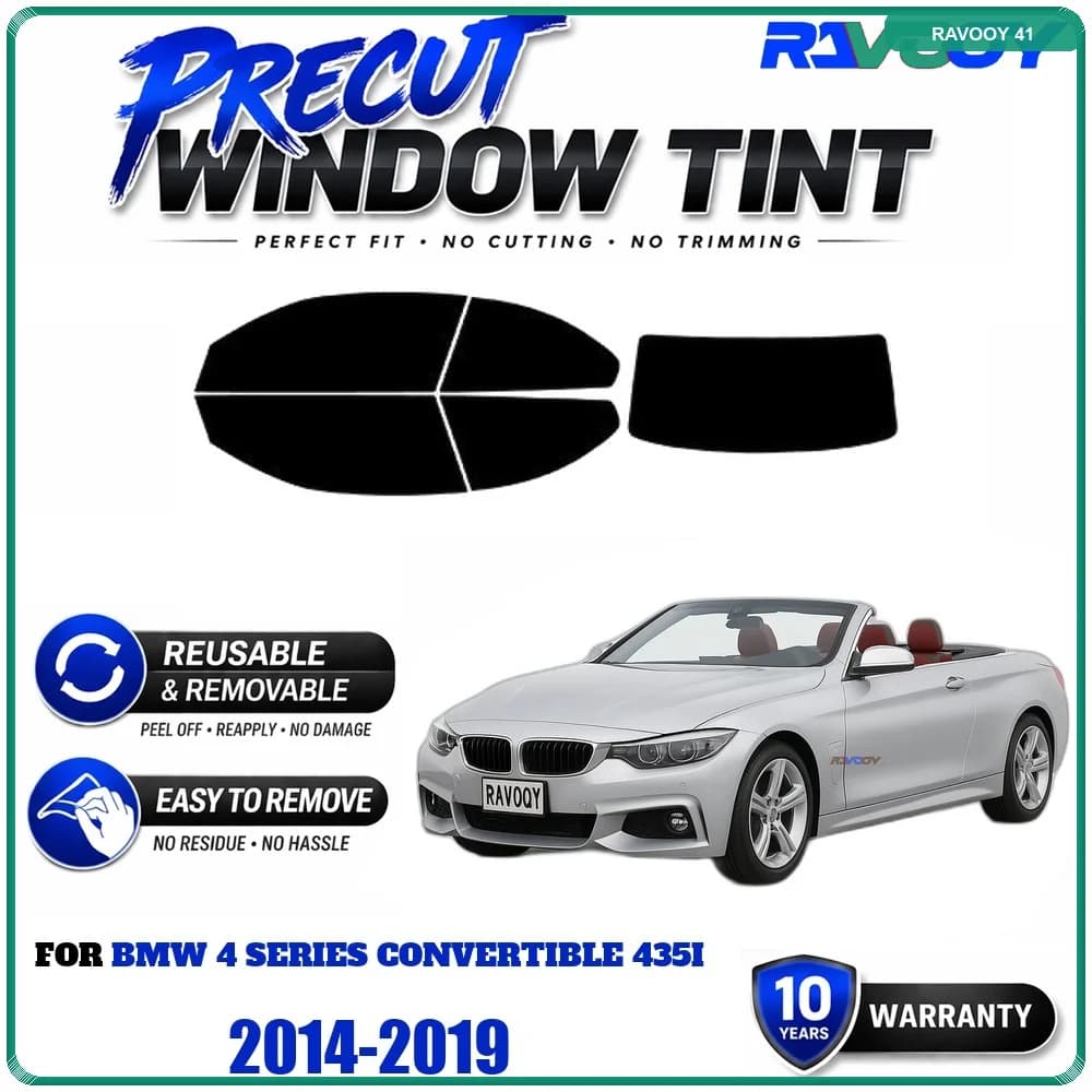 Precut Window Tint, Reusable Removable EPU Film, Custom Fit for Bmw 4 Series Convertible 435i 2014-2019, UV Heat Protection