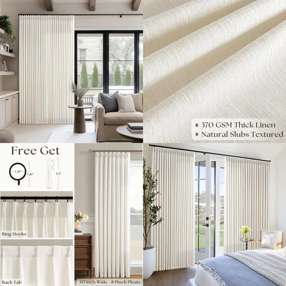 Extra Linen Curtains Lengths with Pieghe a Pizzico 108 Inches for Living, Boho Style, Farmhouse Color Cream