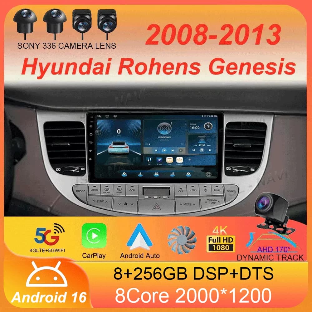 Android 15 All In One Autoradio DSP QLED Carplay Auto Per Hyundai Rohens Genesis 2008 - 2013 Multimedia Lettore Dvd GPS Stereo