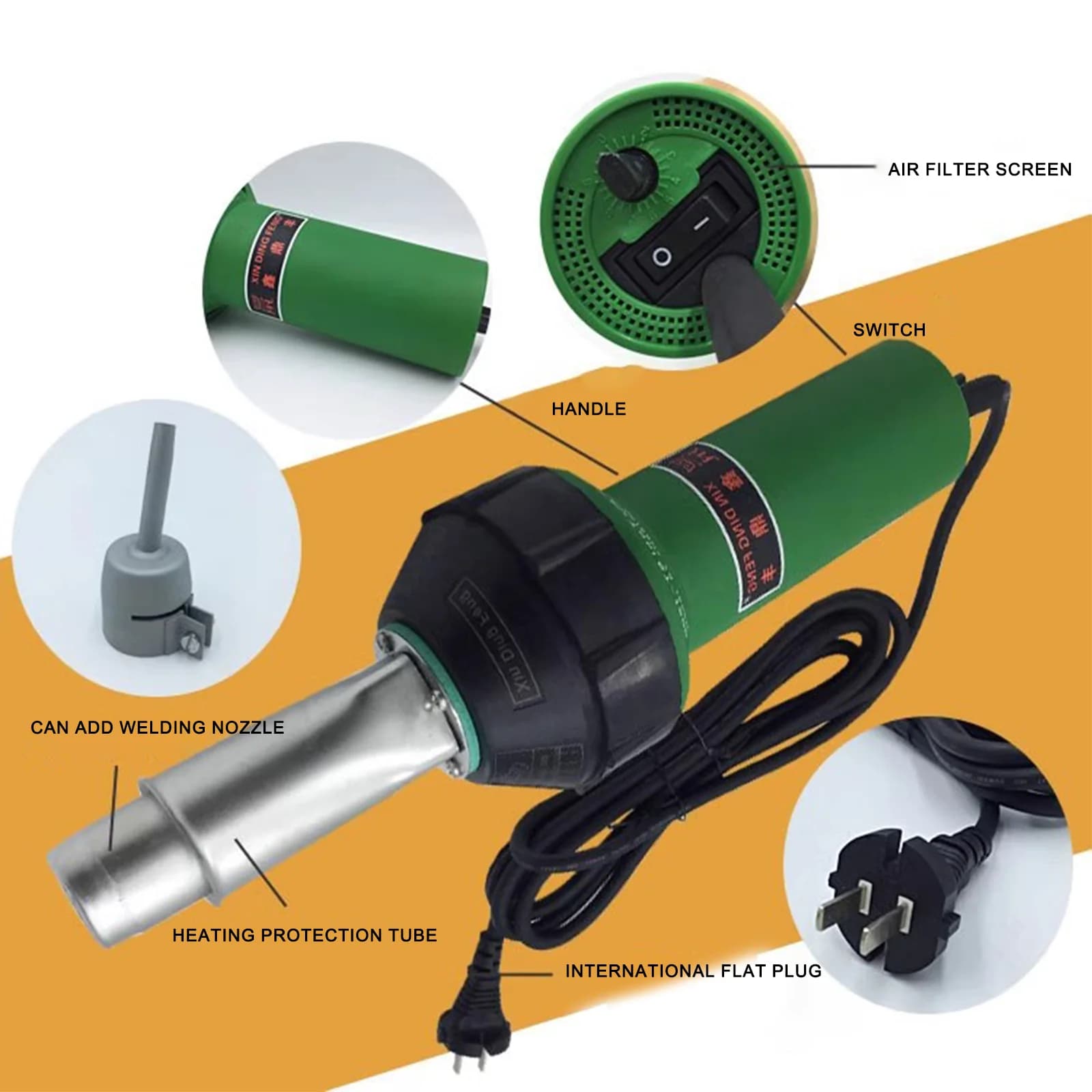 HLTE-D16 1600W saldatore di plastica torcia ad aria calda pistola termica saldatura PP/PE/PVC tubi fusi a caldo, fogli di plastica, pavimento in vinile, geomembrana