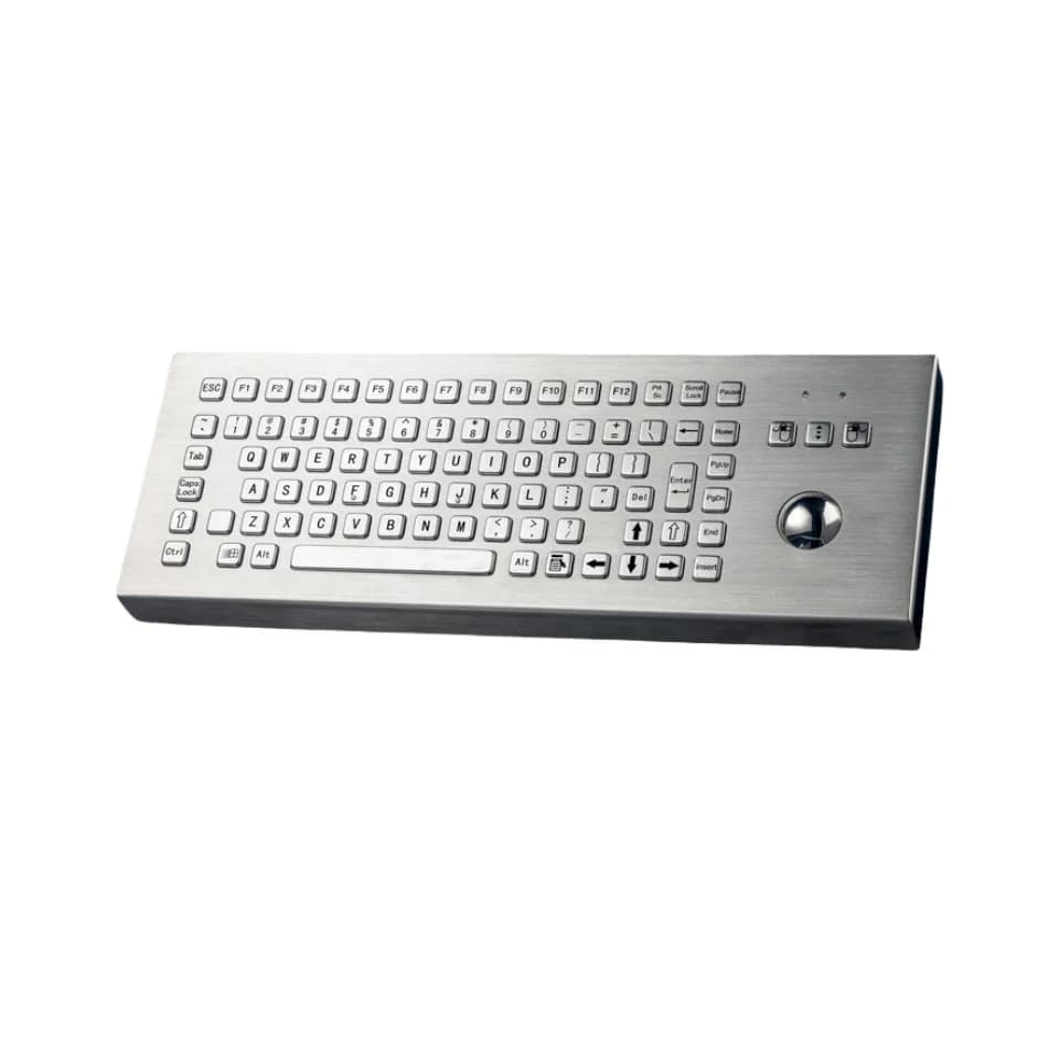 Tastiera da tavolo industriale in metallo resistente, impermeabile e antivandalo, con trackball da 38 mm